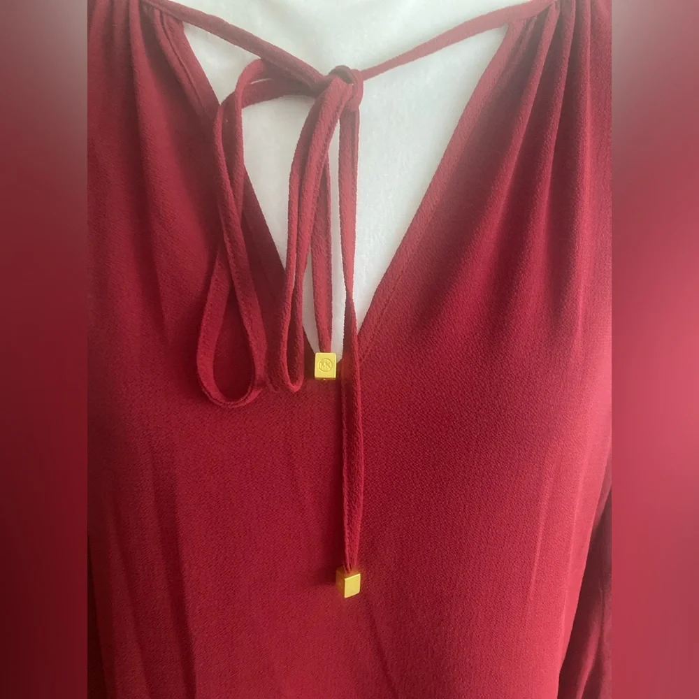 Michael Kors Red Golden Boho Studs Holiday Flowy Tunic Mini Dress size M - Picture 6 of 16